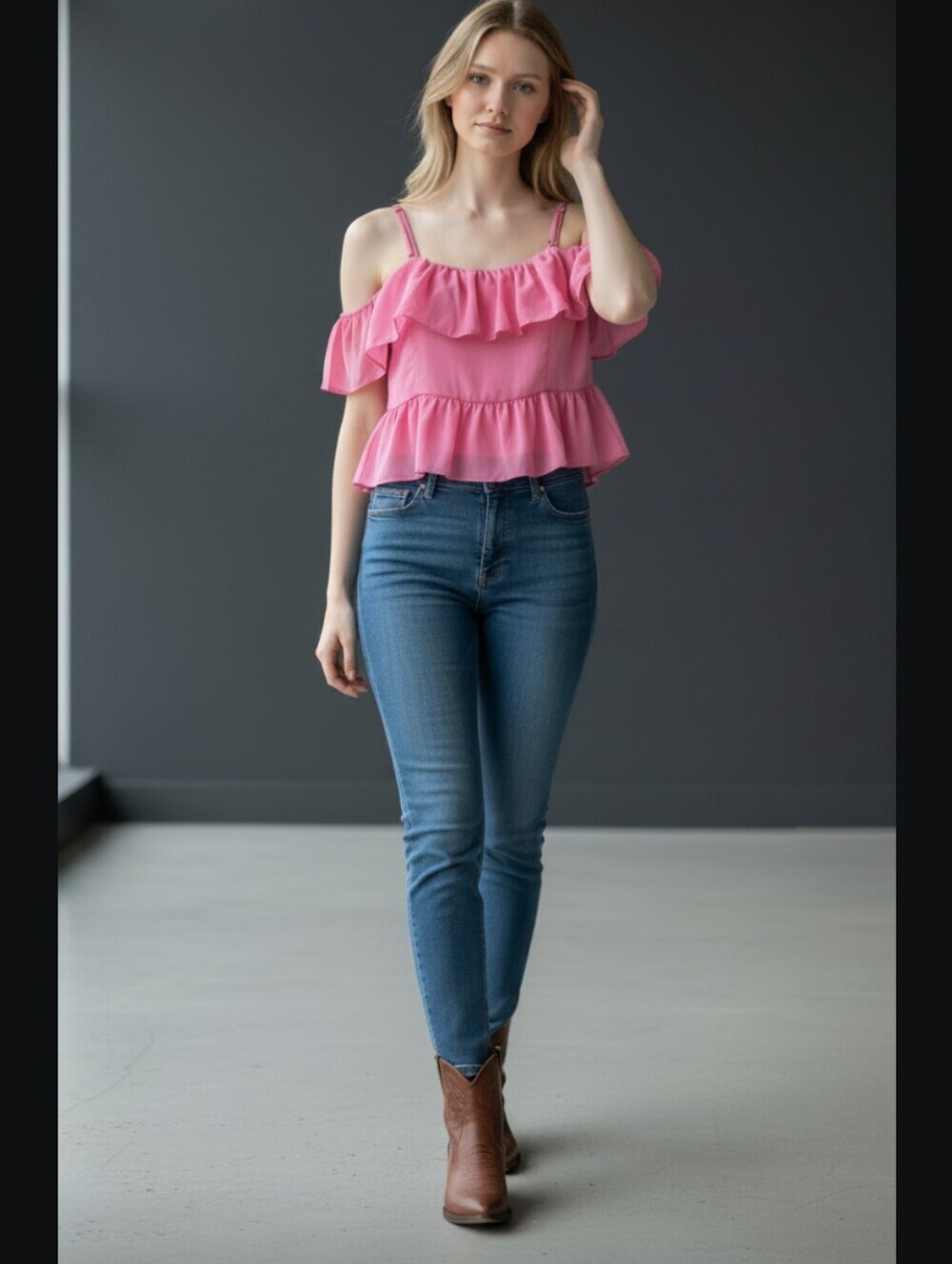 1st. State Women's Pink Ruffle Top - Picture 3 of 8